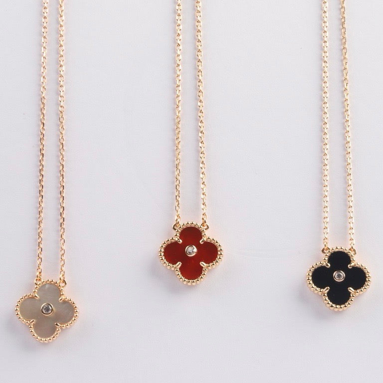 [CharmAmor]CLOVER 15MM DIAMOND CARNELIAN NECKLACE