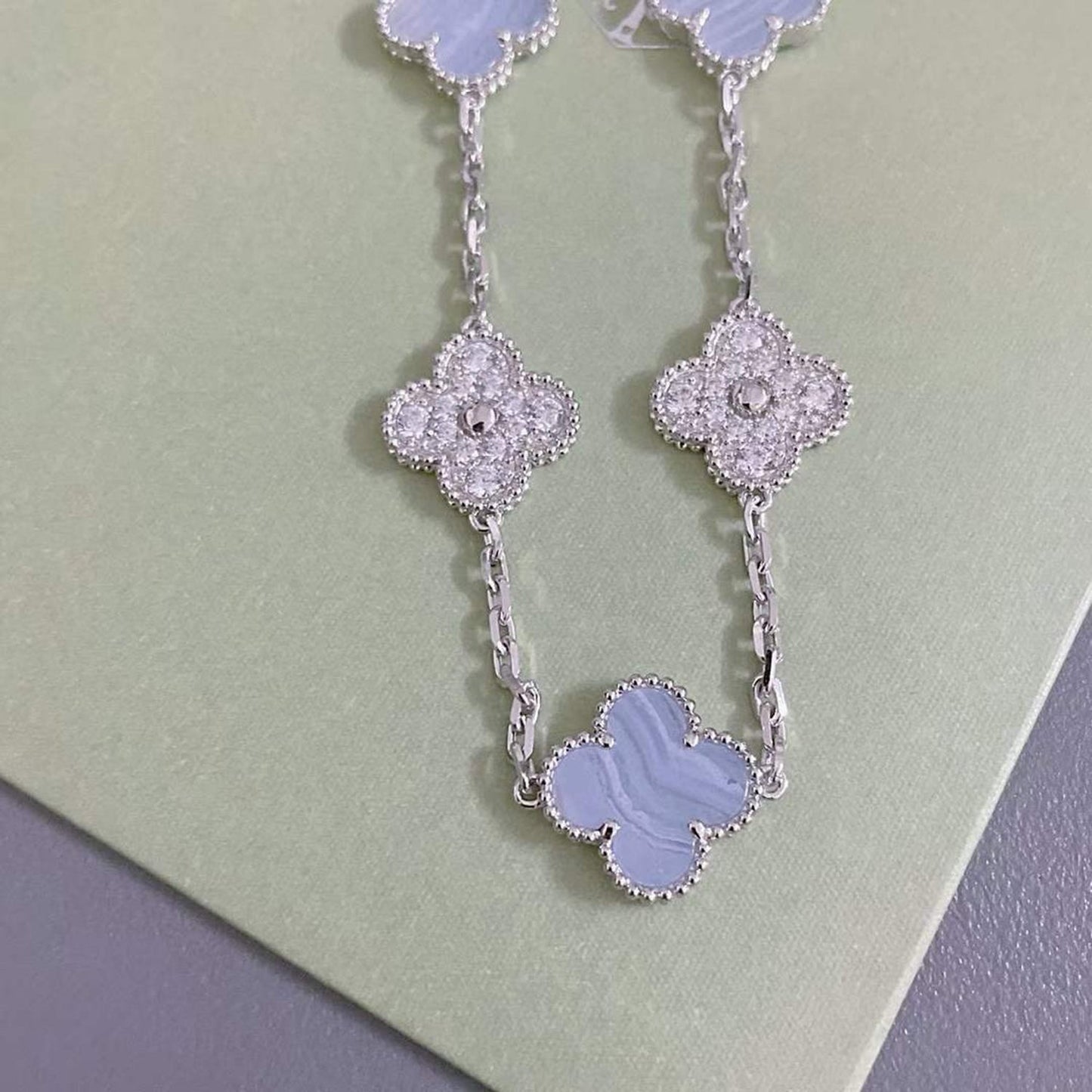 [CharmAmor]CLOVER  5 MOTIF DIAMOND PURPLE CHALCEDONY BRACELET SILVER