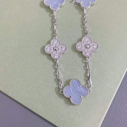 [CharmAmor]CLOVER  5 MOTIF DIAMOND PURPLE CHALCEDONY BRACELET SILVER
