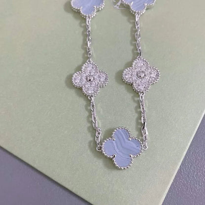 [CharmAmor] CLOVER 5 MOTIF PURPLE CHALCEDONY BRACELET COLLECTION