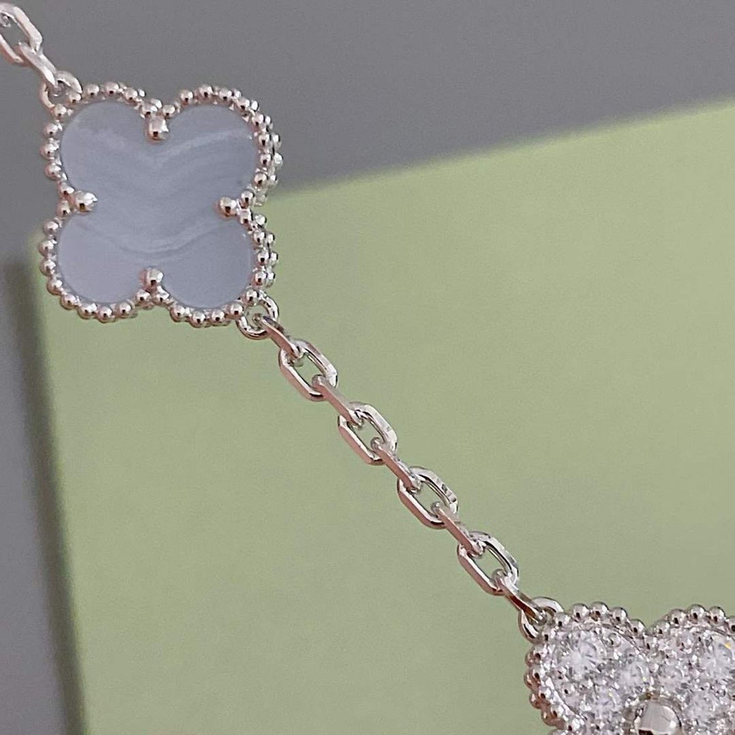 [CharmAmor]CLOVER  5 MOTIF DIAMOND PURPLE CHALCEDONY BRACELET SILVER