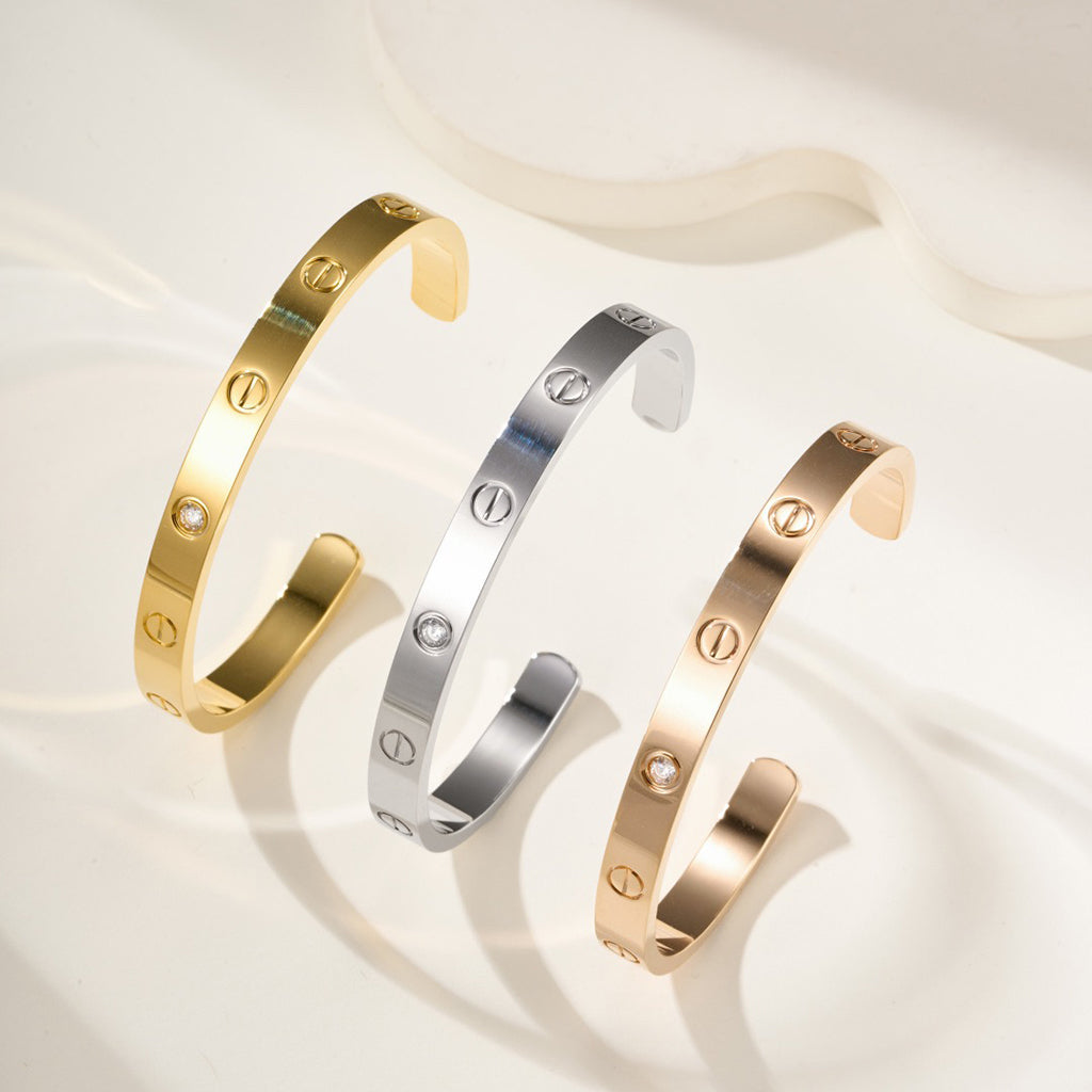 [CharmAmor]LOVE BRACELET 6.1MM 1 DIAMOND OPEN CUFF
