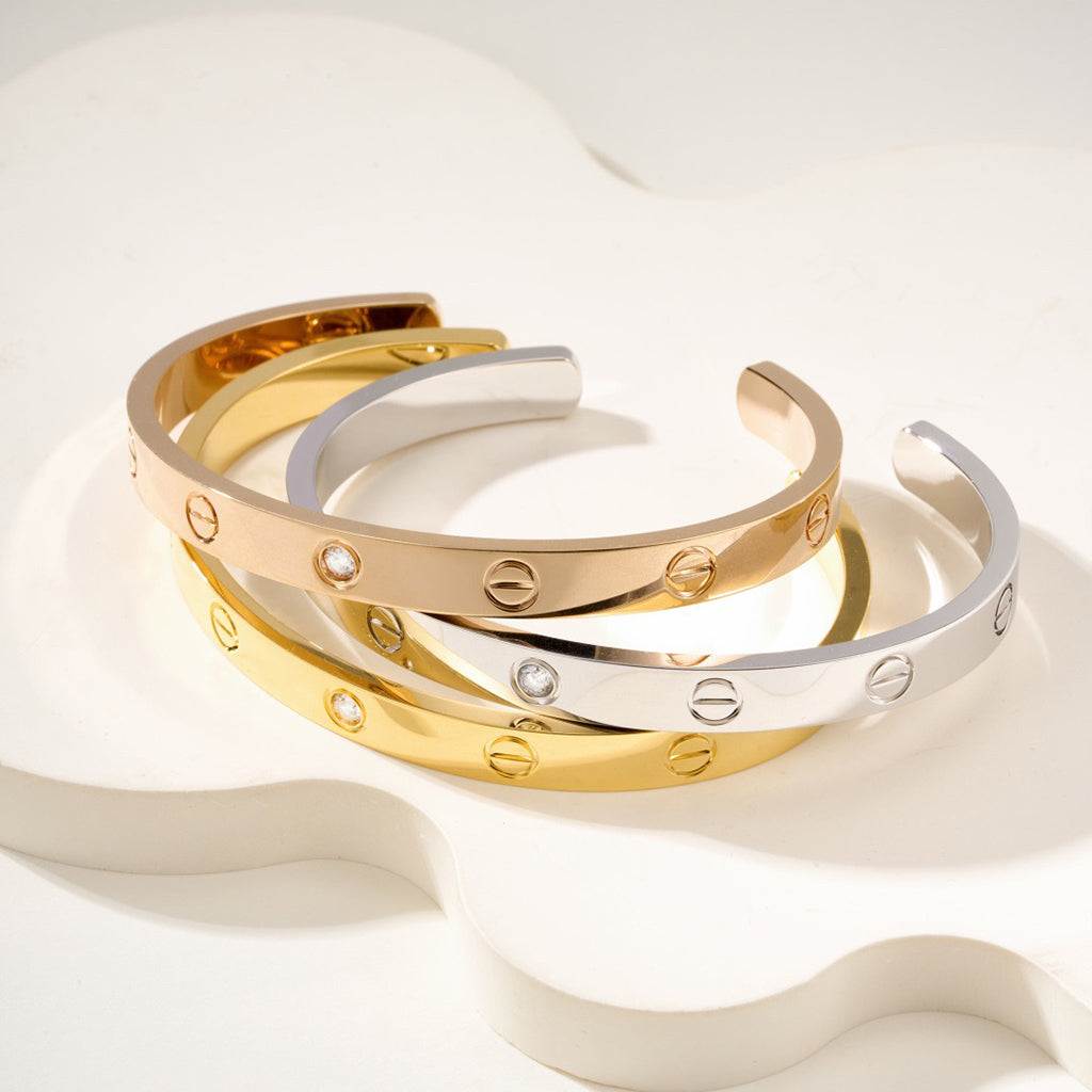 [CharmAmor]LOVE BRACELET 6.1MM 1 DIAMOND OPEN CUFF