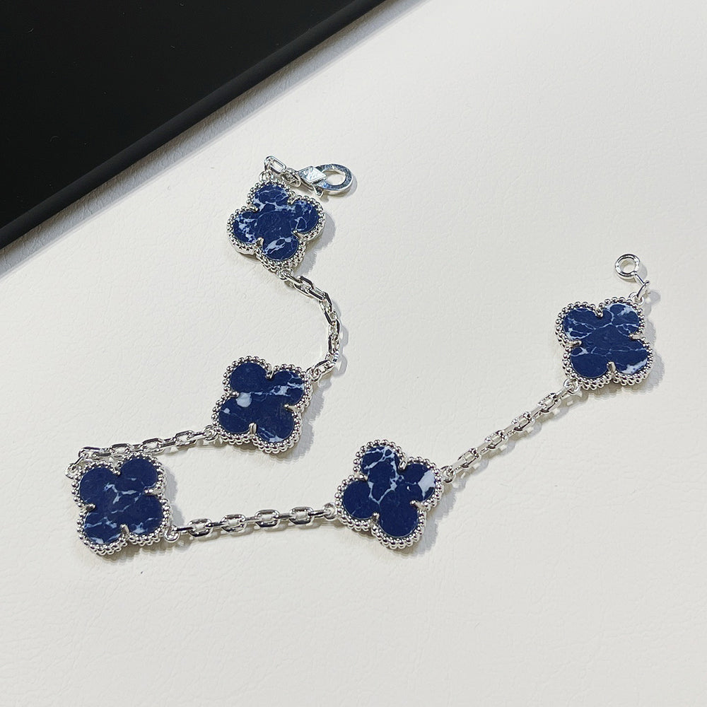 [CharmAmor]CLOVER 5 MOTIF PIETERSITE SILVER BRACELET