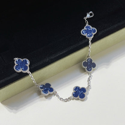 [CharmAmor]CLOVER 5 MOTIF PIETERSITE SILVER BRACELET