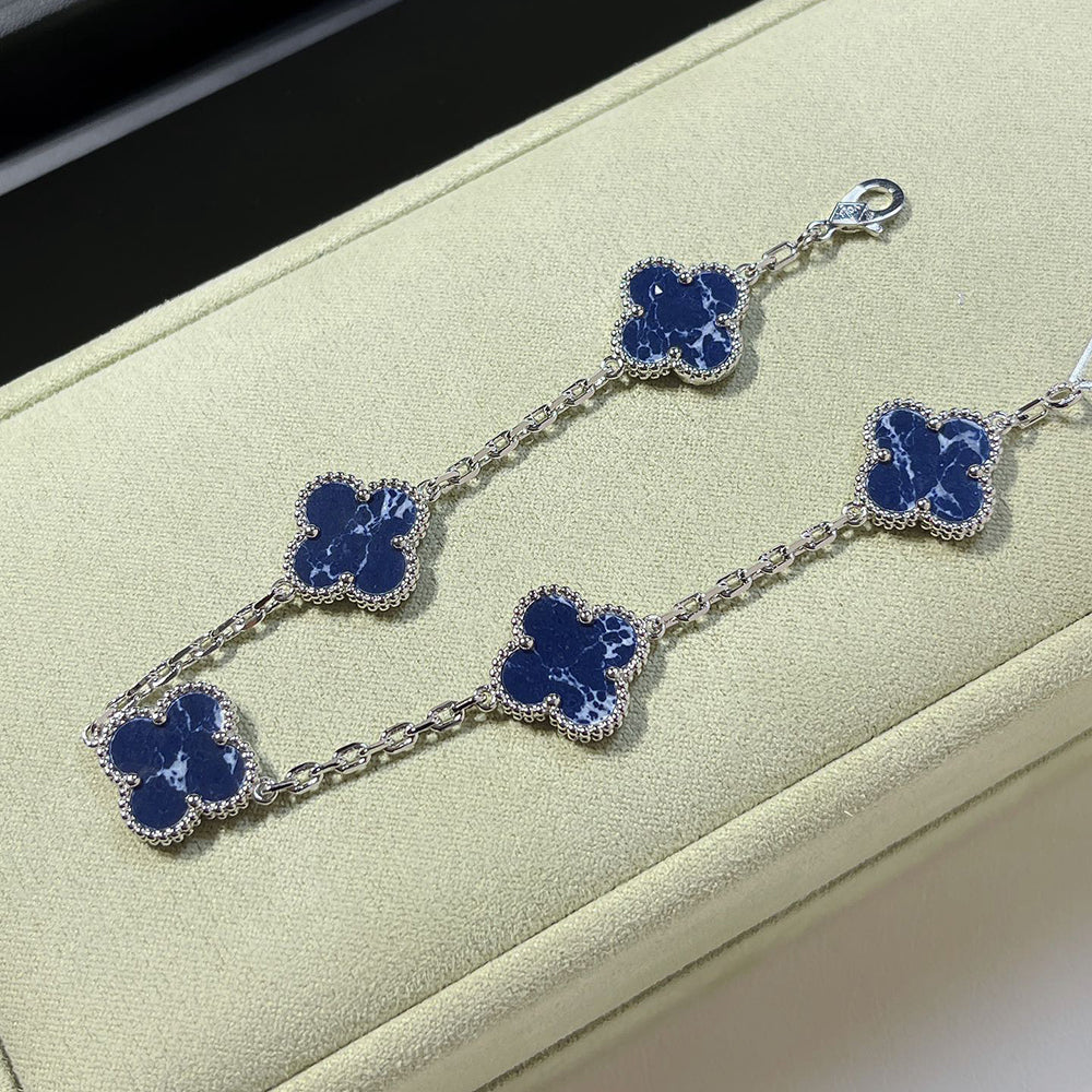 [CharmAmor]CLOVER 5 MOTIF PIETERSITE SILVER BRACELET