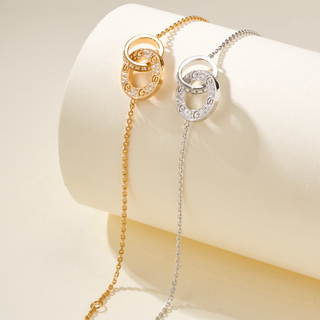 [CharmAmor]LOVE DOUBLE RING FULL DIAMOND BRACELET