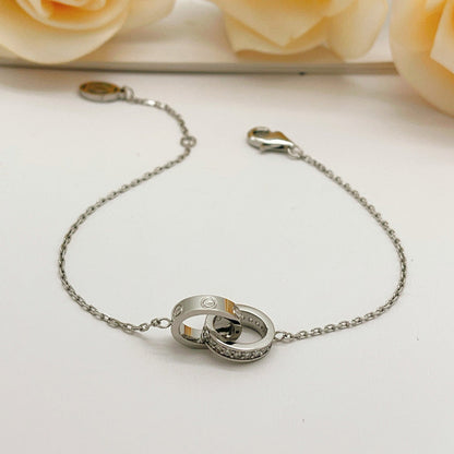 [CharmAmor]LOVE DOUBLE RING HALF DIAMOND BRACELET