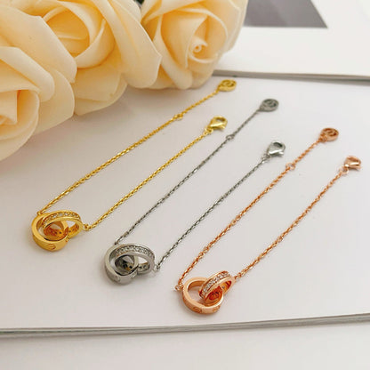 [CharmAmor]LOVE DOUBLE RING HALF DIAMOND BRACELET