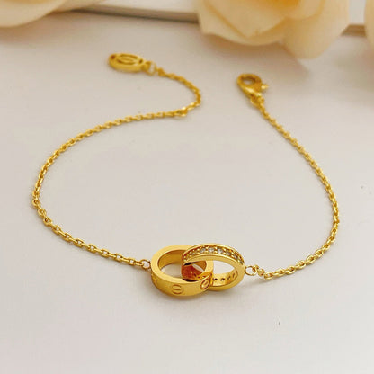 [CharmAmor]LOVE DOUBLE RING HALF DIAMOND BRACELET
