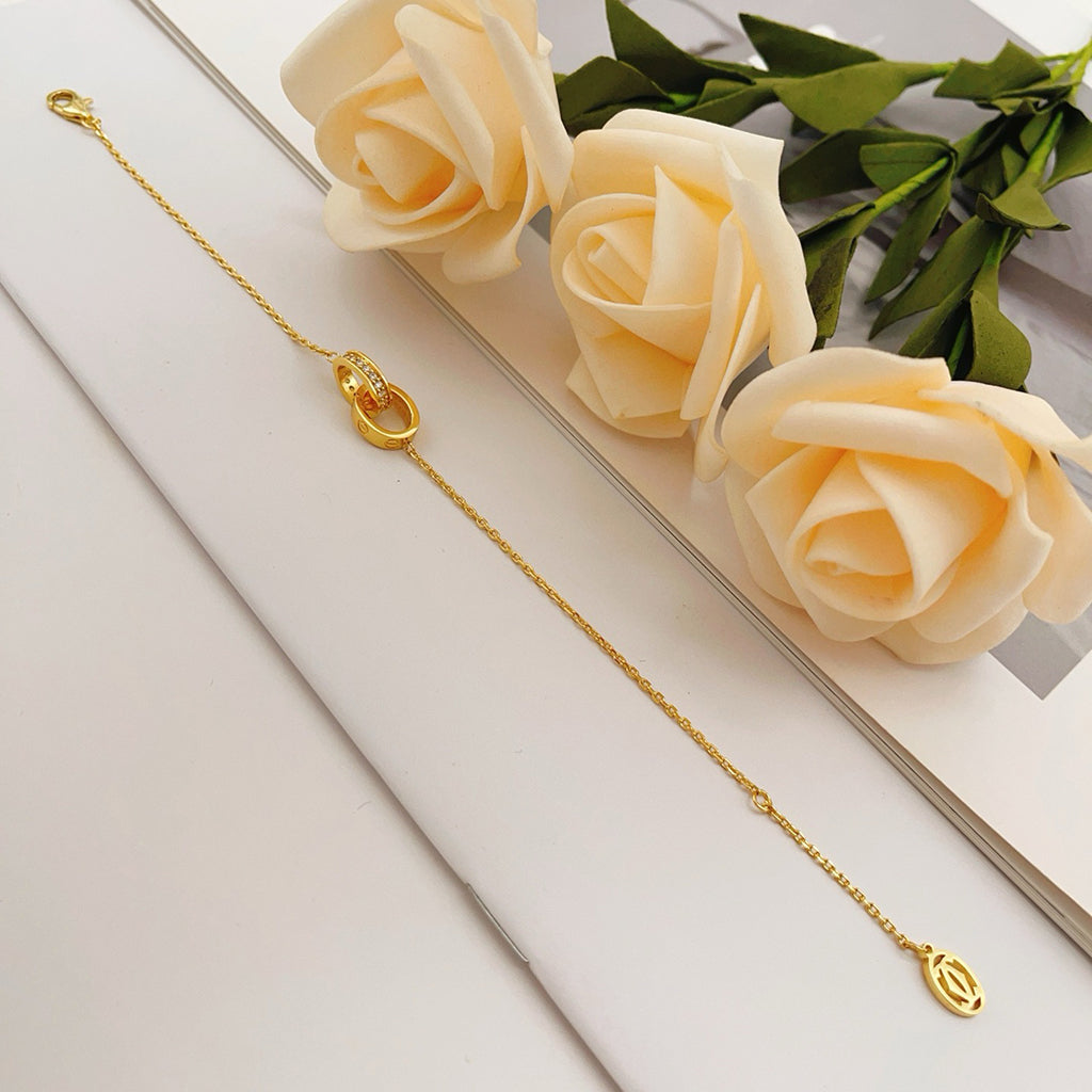 [CharmAmor]LOVE DOUBLE RING HALF DIAMOND BRACELET