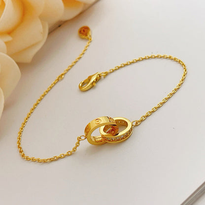 [CharmAmor]LOVE DOUBLE RING HALF DIAMOND BRACELET