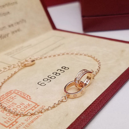 [CharmAmor]LOVE DOUBLE RING HALF DIAMOND BRACELET