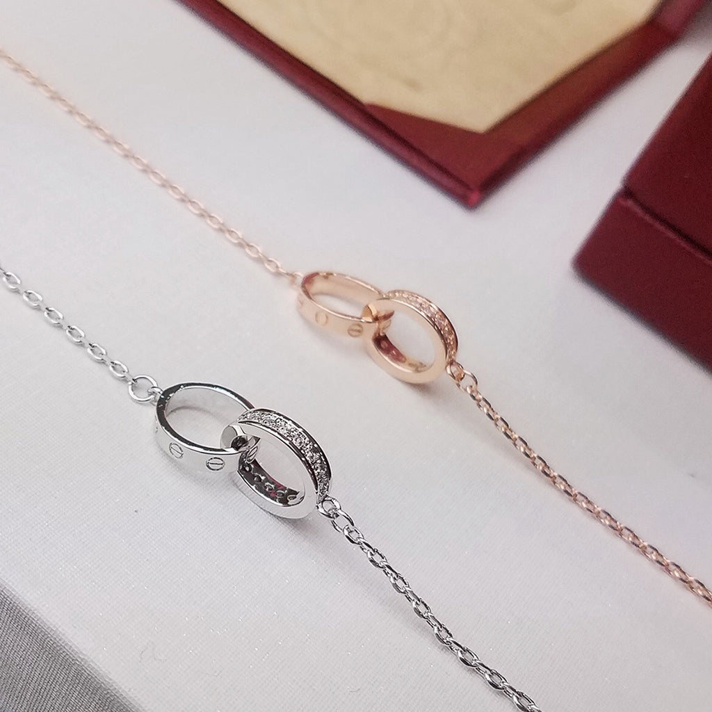 [CharmAmor]LOVE DOUBLE RING HALF DIAMOND BRACELET