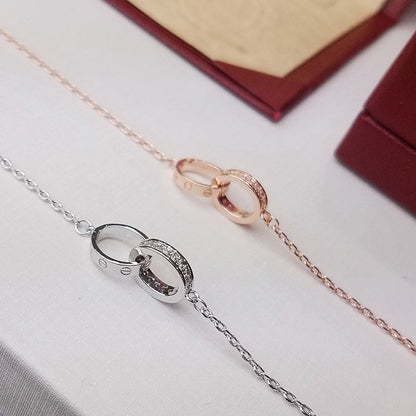 [CharmAmor]LOVE DOUBLE RING HALF DIAMOND BRACELET