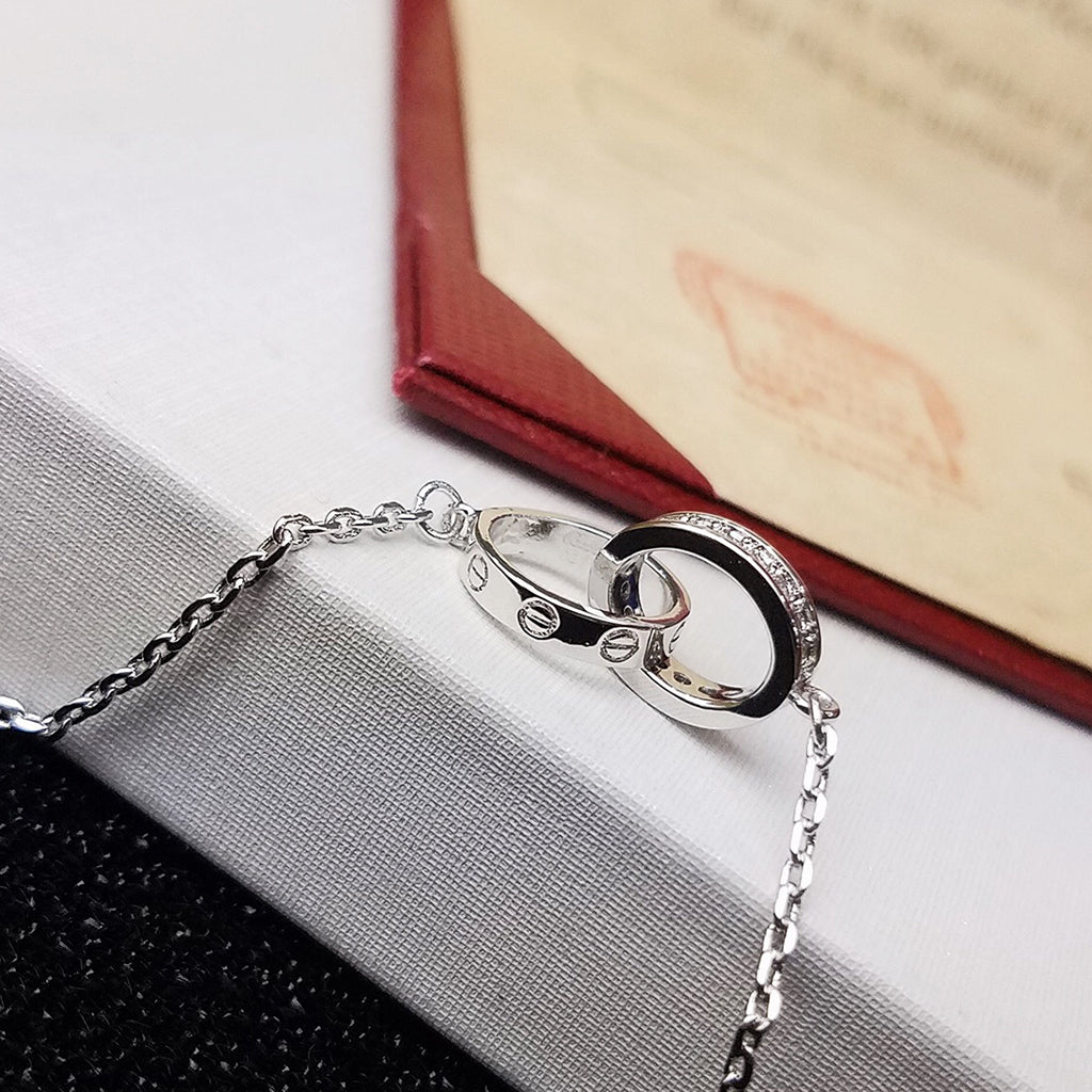 [CharmAmor]LOVE DOUBLE RING HALF DIAMOND BRACELET