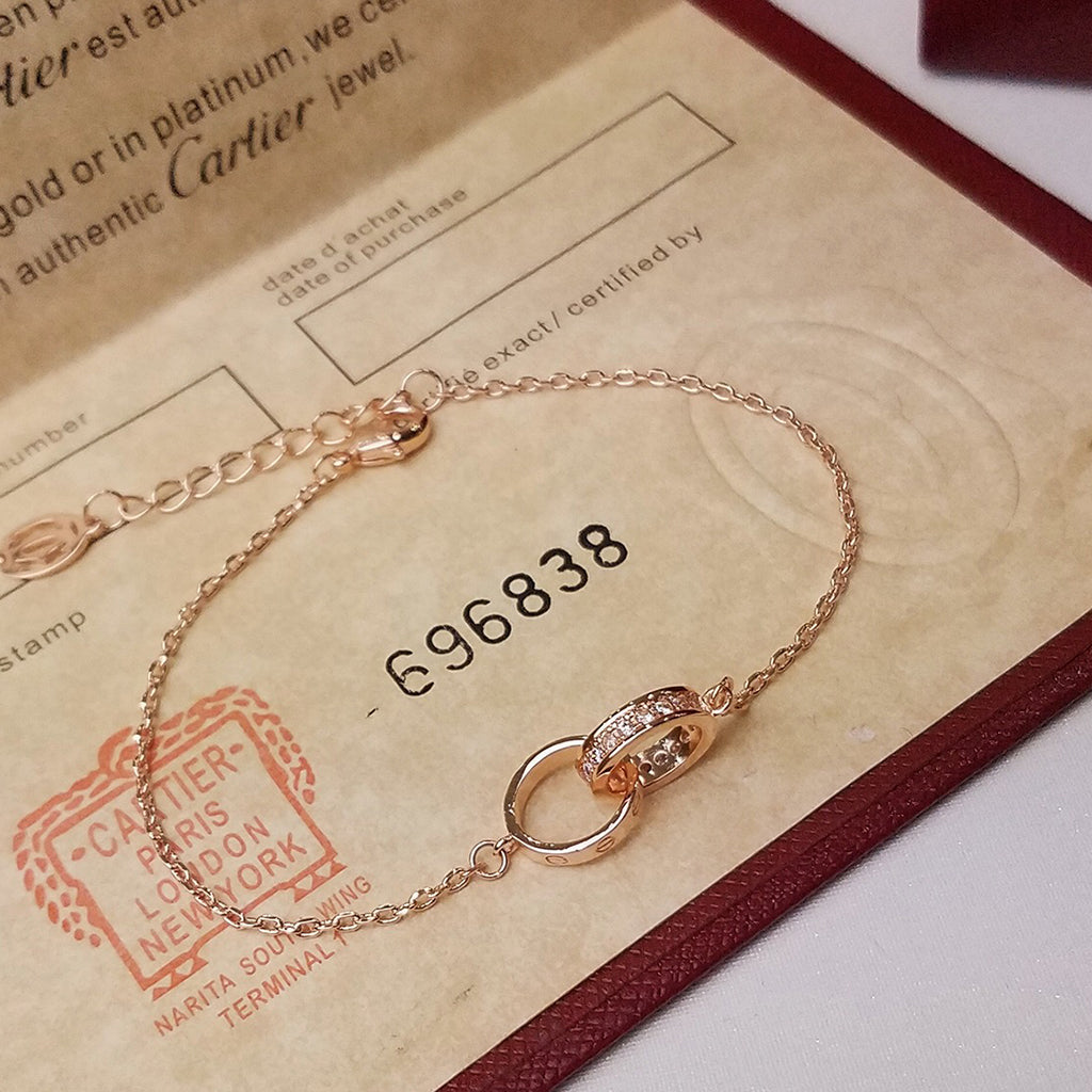 [CharmAmor]LOVE DOUBLE RING HALF DIAMOND BRACELET