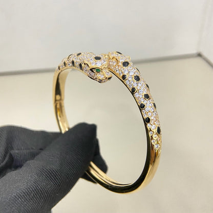 [CharmAmor]PANTHERE DOUBLE HEADED HALF DIAMOND OPEN BRACELET