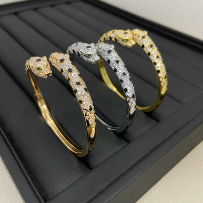 [CharmAmor]PANTHERE DOUBLE HEADED HALF DIAMOND OPEN BRACELET