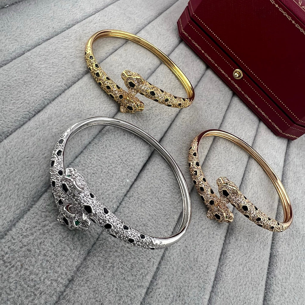 [CharmAmor]PANTHERE DOUBLE HEADED HALF DIAMOND OPEN BRACELET