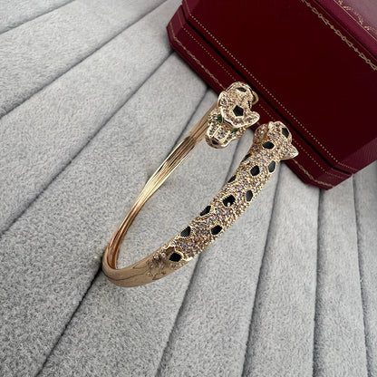 [CharmAmor]PANTHERE DOUBLE HEADED HALF DIAMOND OPEN BRACELET
