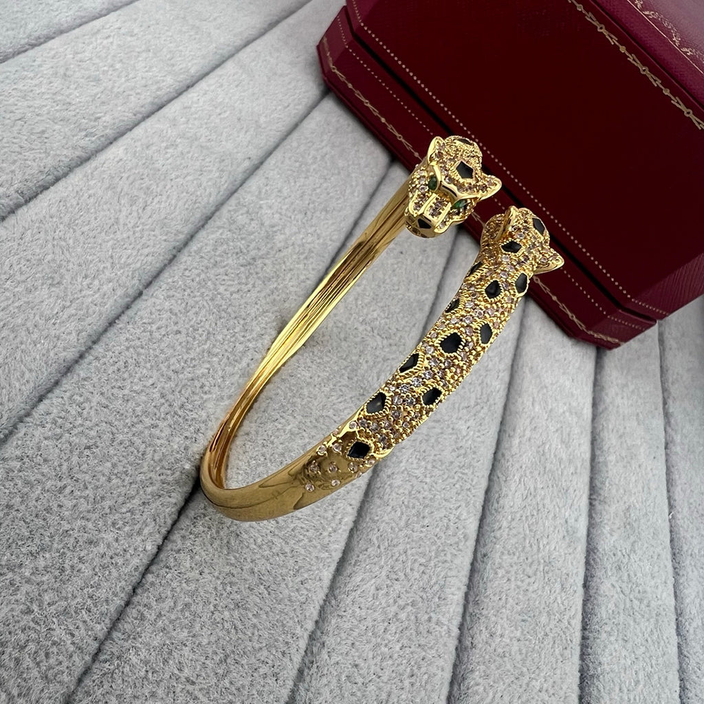 [CharmAmor]PANTHERE DOUBLE HEADED HALF DIAMOND OPEN BRACELET