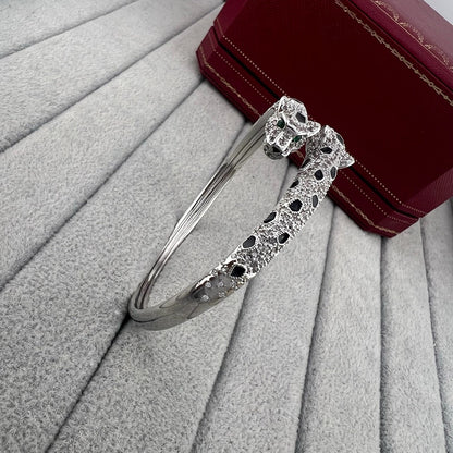 [CharmAmor]PANTHERE DOUBLE HEADED HALF DIAMOND OPEN BRACELET