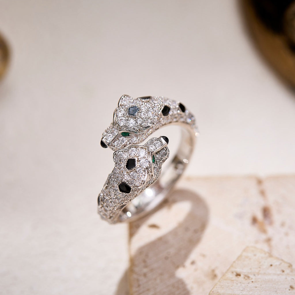 [CharmAmor]PANTHERE DOUBLE HEADED FULL DIAMOND  RING