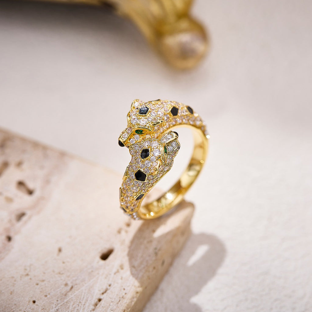 [CharmAmor]PANTHERE DOUBLE HEADED FULL DIAMOND  RING