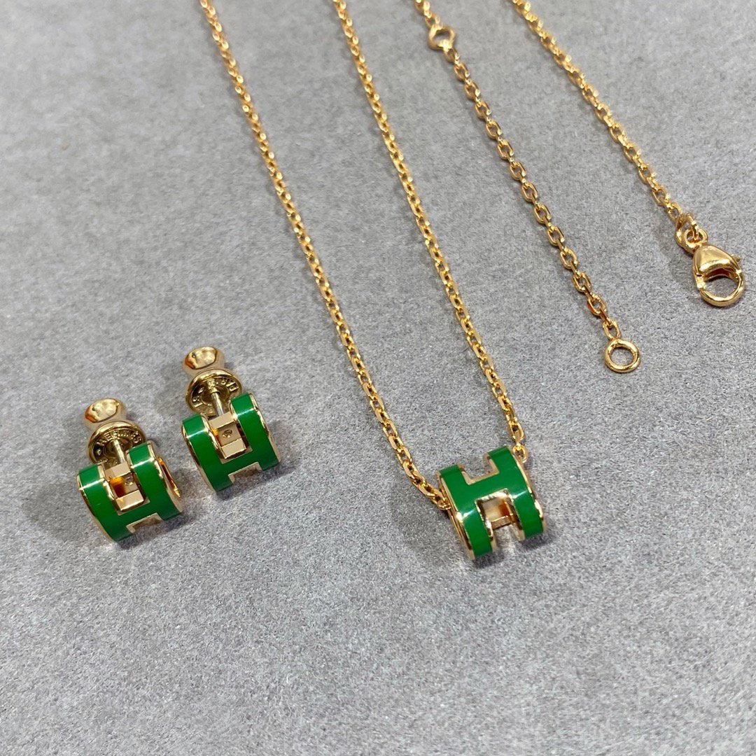 [CharmAmor]POP H GREEN NECKLACE SILVER AND GOLD