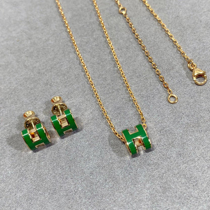 [CharmAmor]POP H GREEN NECKLACE SILVER AND GOLD