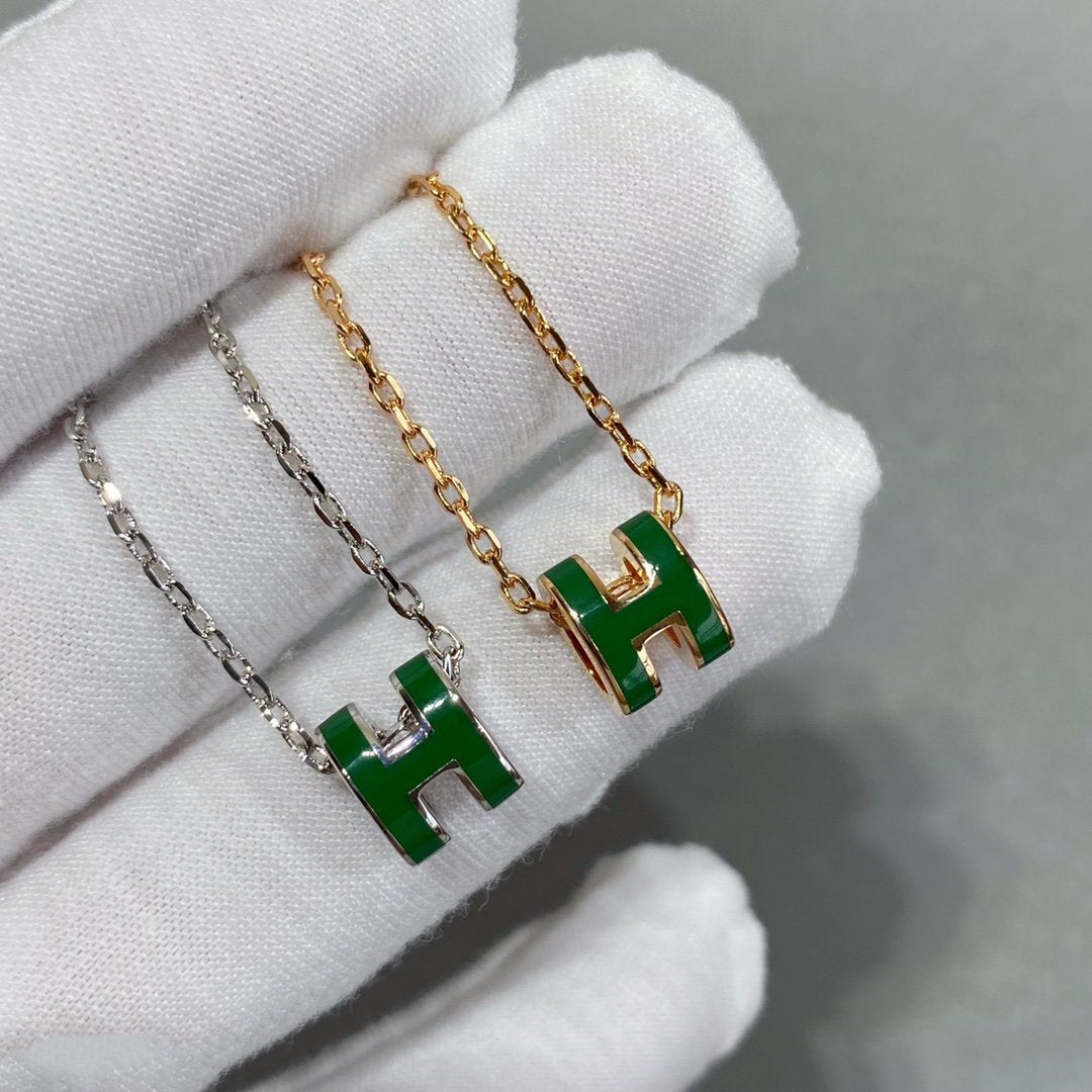 [CharmAmor]POP H GREEN NECKLACE SILVER AND GOLD
