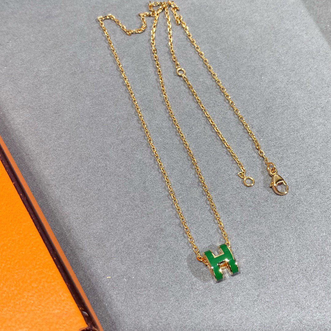 [CharmAmor]POP H GREEN NECKLACE SILVER AND GOLD