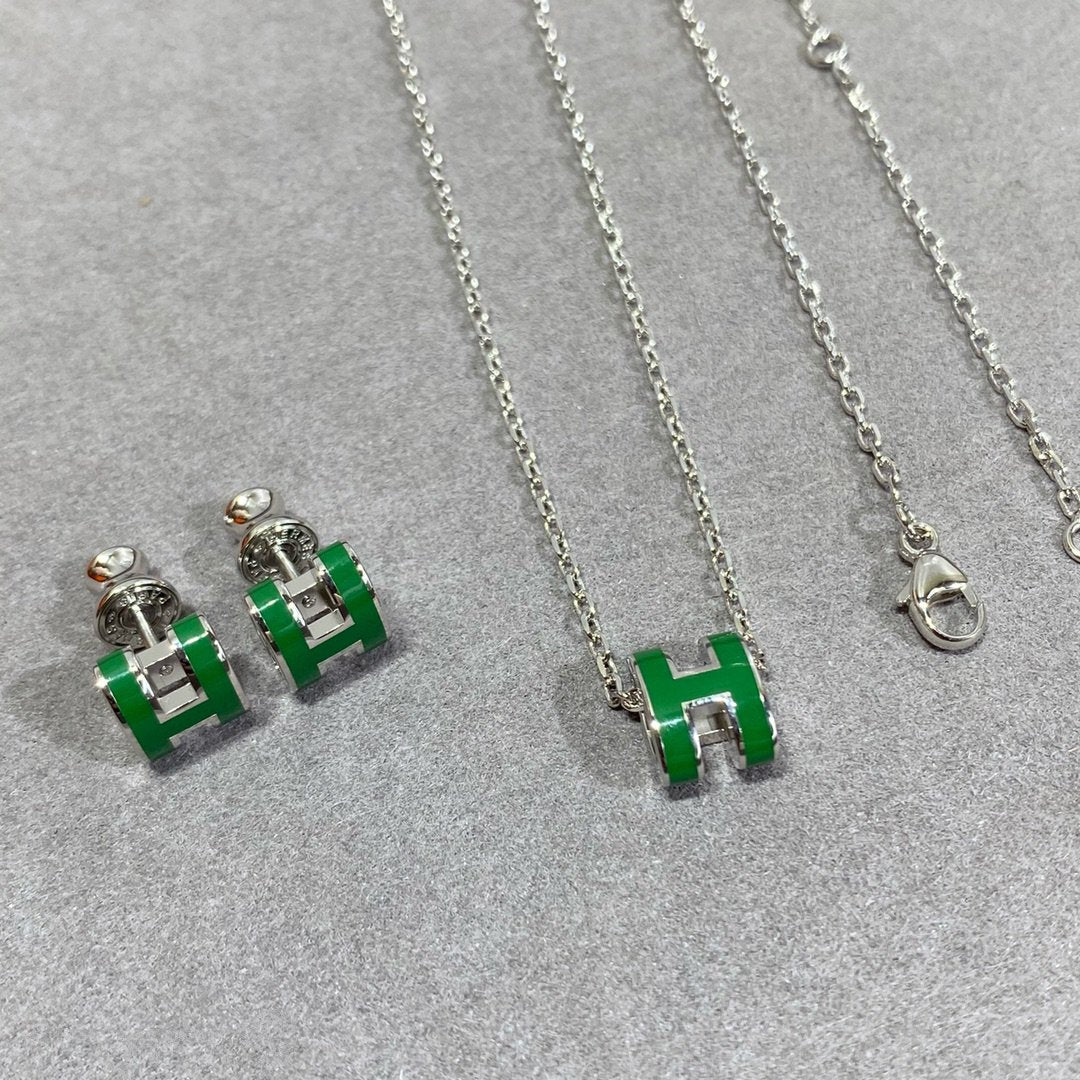 [CharmAmor]POP H GREEN NECKLACE SILVER AND GOLD