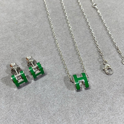 [CharmAmor]POP H GREEN NECKLACE SILVER AND GOLD