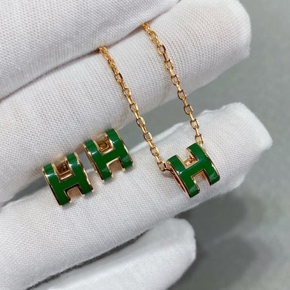 [CharmAmor]POP H GREEN NECKLACE SILVER AND GOLD