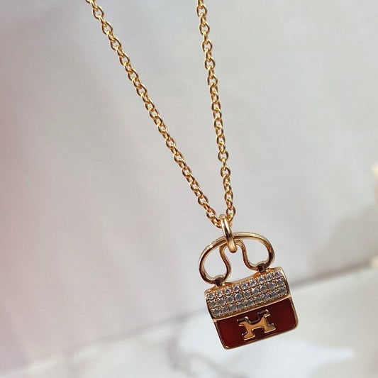 [CharmAmor]CONSTANCE RED PEDANT PINK GOLD NECKLACE