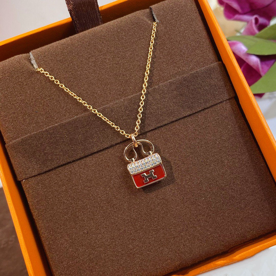 [CharmAmor]CONSTANCE RED PEDANT PINK GOLD NECKLACE