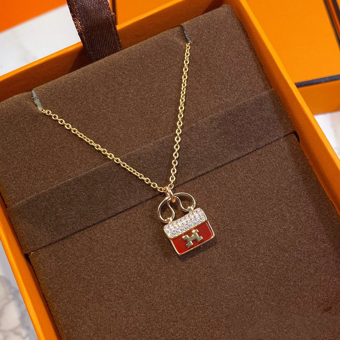 [CharmAmor]CONSTANCE RED PEDANT PINK GOLD NECKLACE