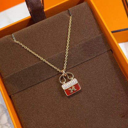 [CharmAmor]CONSTANCE RED PEDANT PINK GOLD NECKLACE