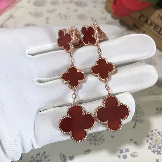[CharmAmor]CLOVER 3 MOTIF CARNELIAN DROP EARRINGS