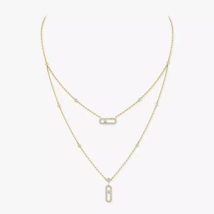 [CharmAmor]2 Rows Rose Gold Diamond Pave_ Necklace Move Uno