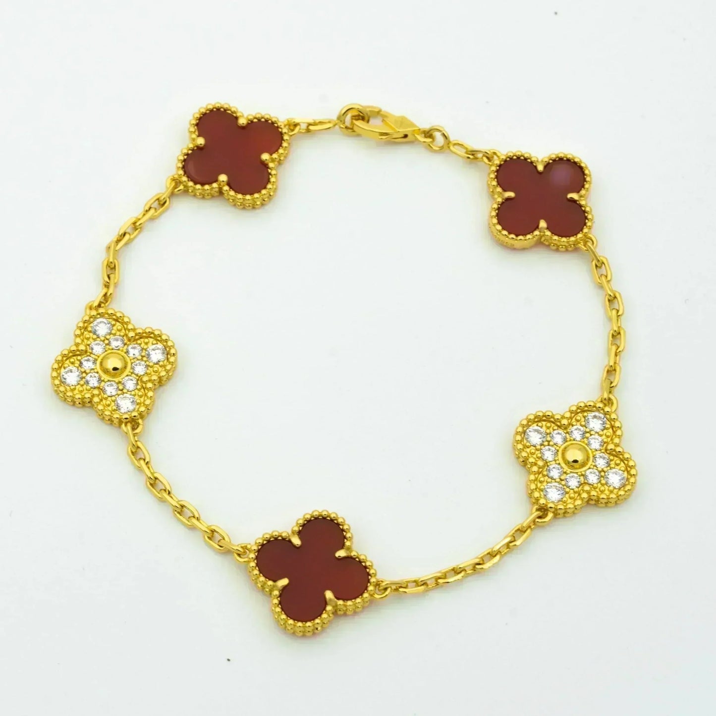 [CharmAmor]CLOVER 5 MOTIFS CARNELIAN DIAMOND BRACELET