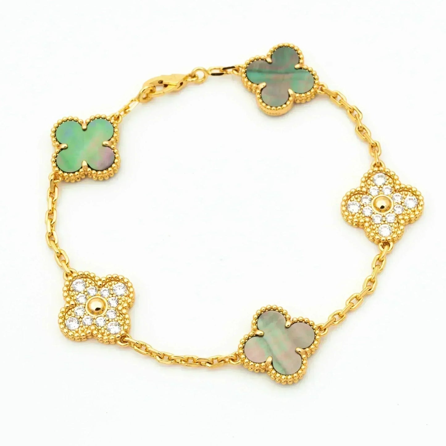 [CharmAmor]CLOVER 5 MOTIF GRAY MOP DIAMOND BRACELET