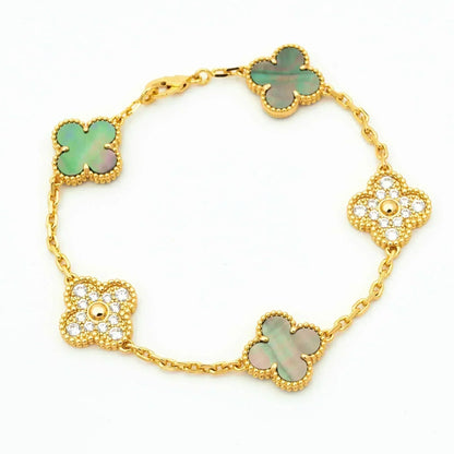 [CharmAmor]CLOVER 5 MOTIF GRAY MOP DIAMOND BRACELET