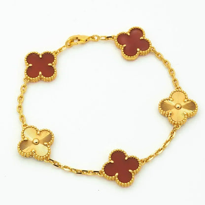 [CharmAmor]CLOVER  5 MOTIFS CARNELIAN GOLD BRACELET
