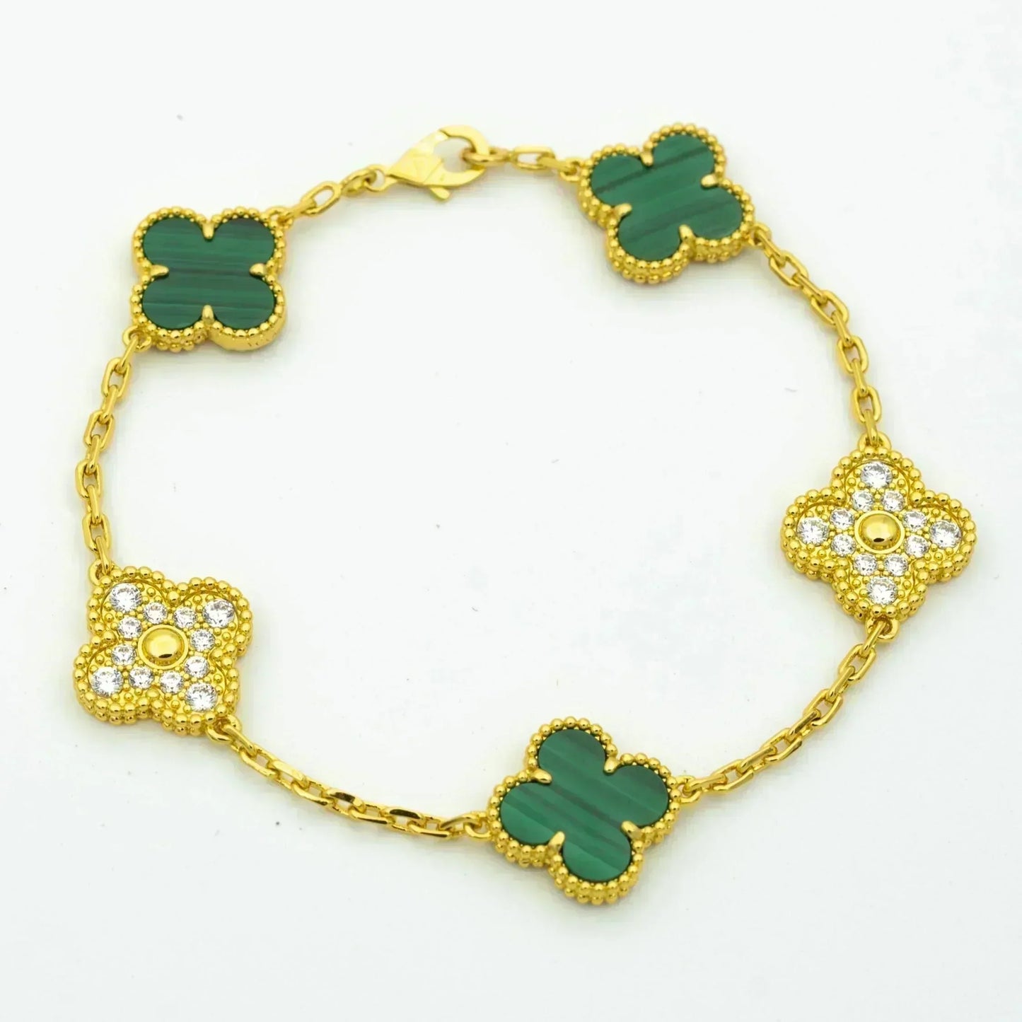[CharmAmor]CLOVER  5 MOTIF MALACHITE DIAMOND BRACELET