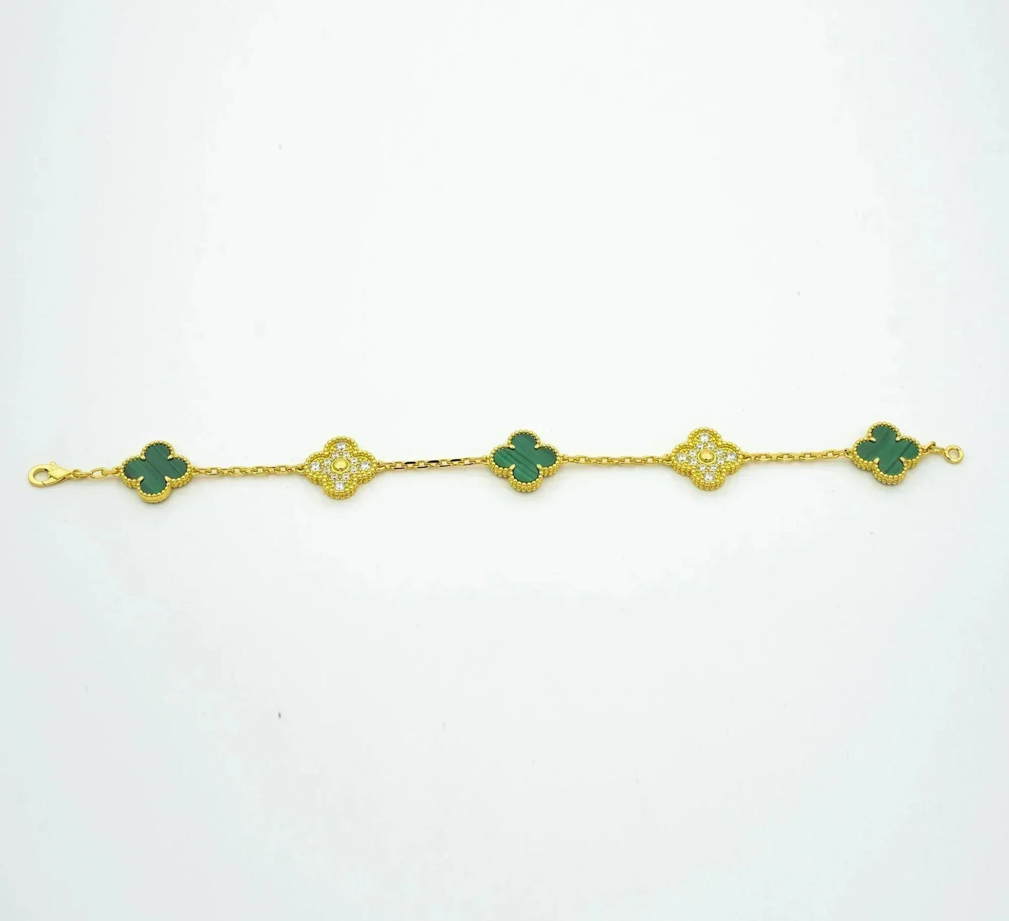 [CharmAmor]CLOVER  5 MOTIF MALACHITE DIAMOND BRACELET
