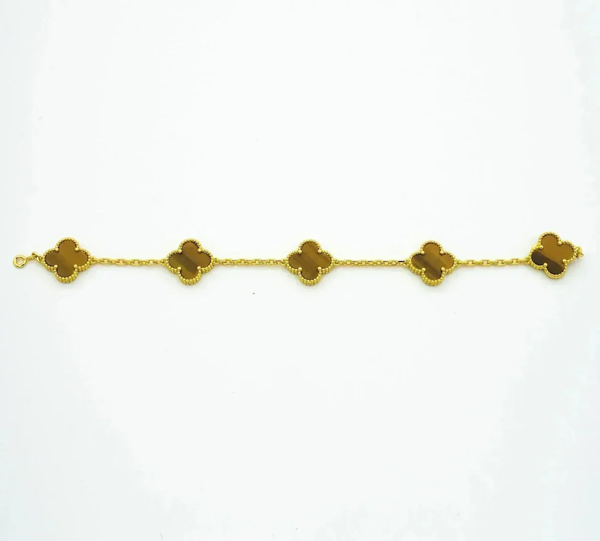 [CharmAmor] CLOVER 5 MOTIFS TIGER EYE BRACELET COLLECTION