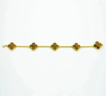 [CharmAmor] CLOVER 5 MOTIFS TIGER EYE BRACELET COLLECTION